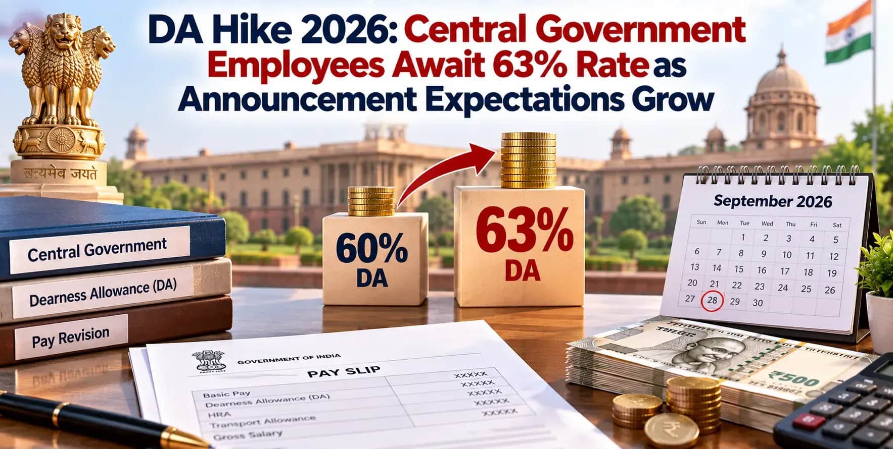 DA Hike 2026: Central Government Employees Await 63% Rate as Announcement Expectations Grow