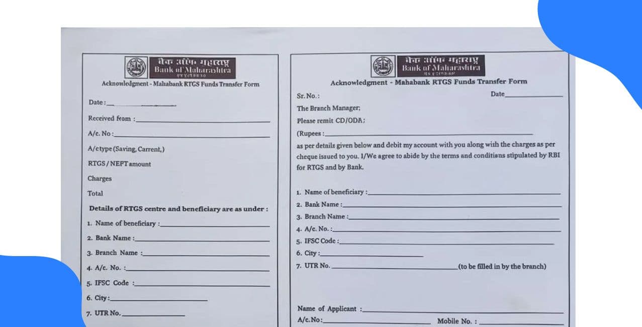 Bank of Maharashtra RTGS Form | Download & Updated Guide