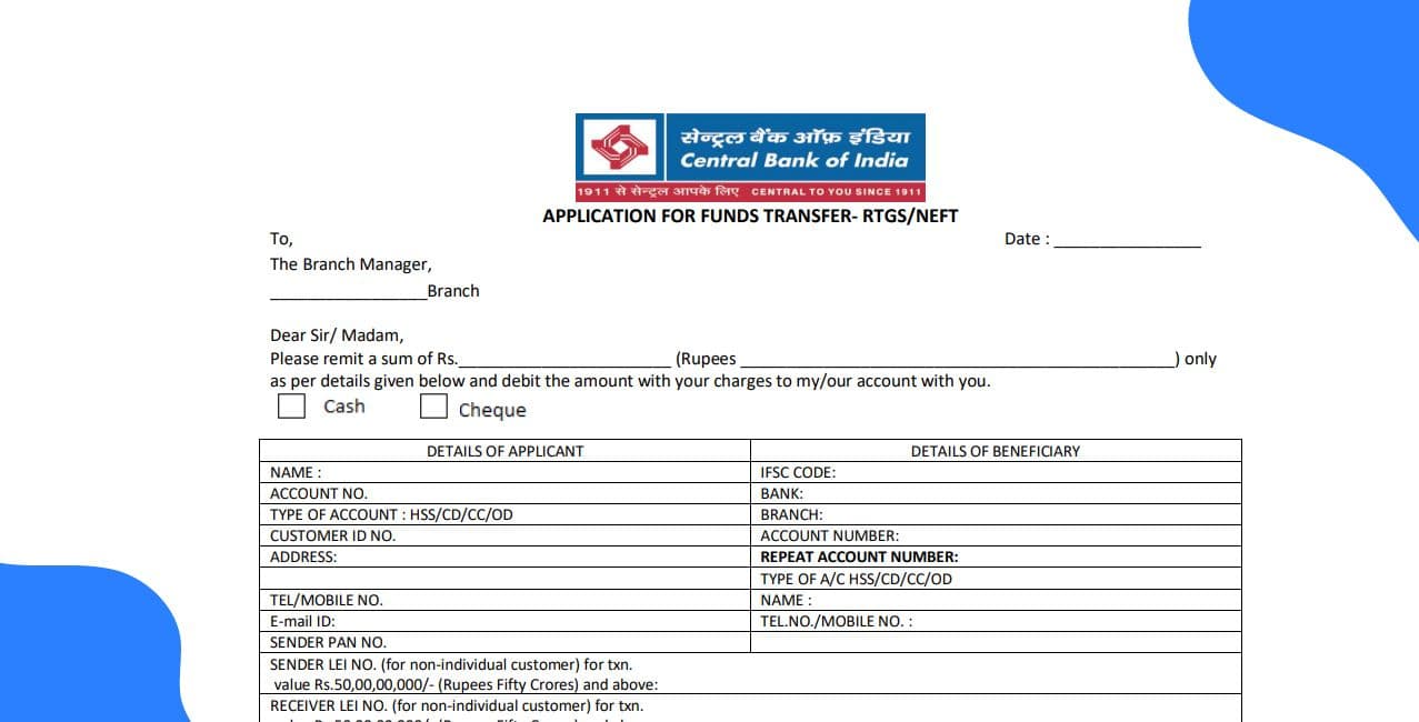 Central Bank of India NEFT Form – Complete Guide & How to Fill