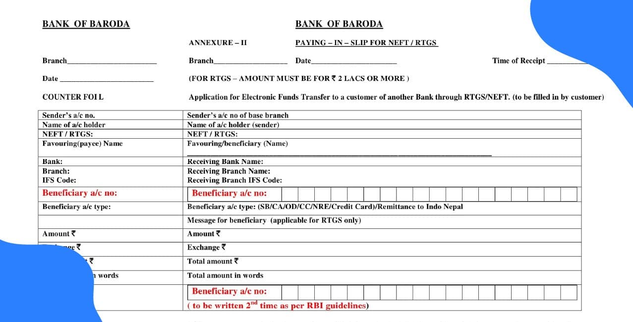 Bank of Baroda NEFT Form – Complete Guide & How to Fill