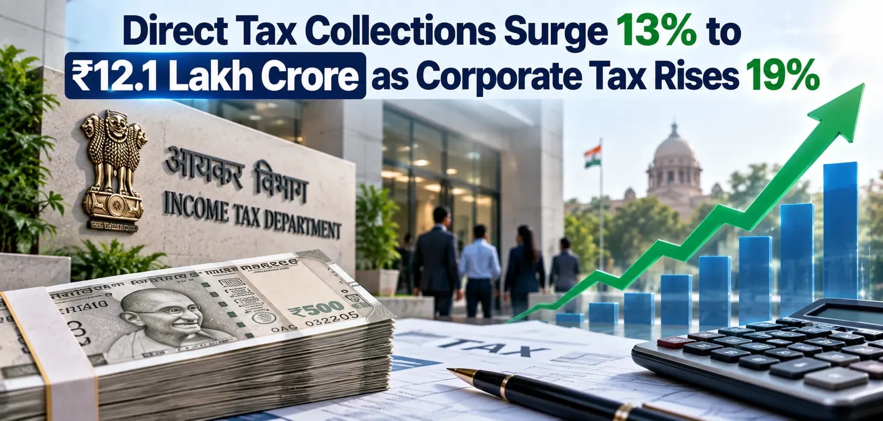 Direct Tax Collections Surge 13% to ₹12.1 Lakh Crore as Corporate Tax Rises 19%